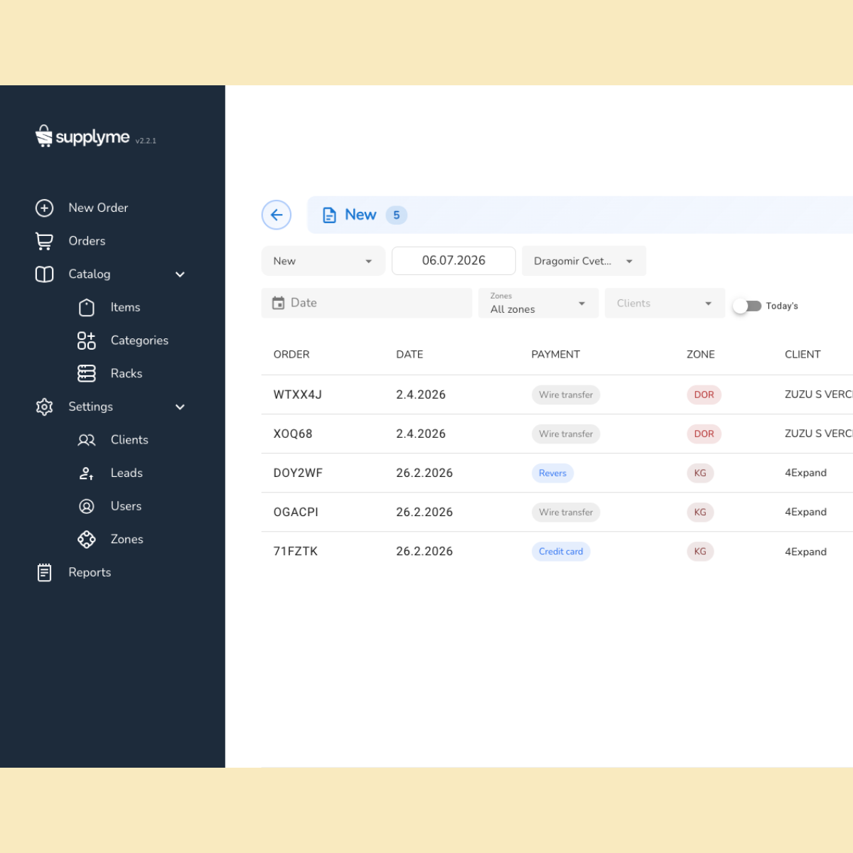 Distributor order queue showing incoming restaurant orders in one place